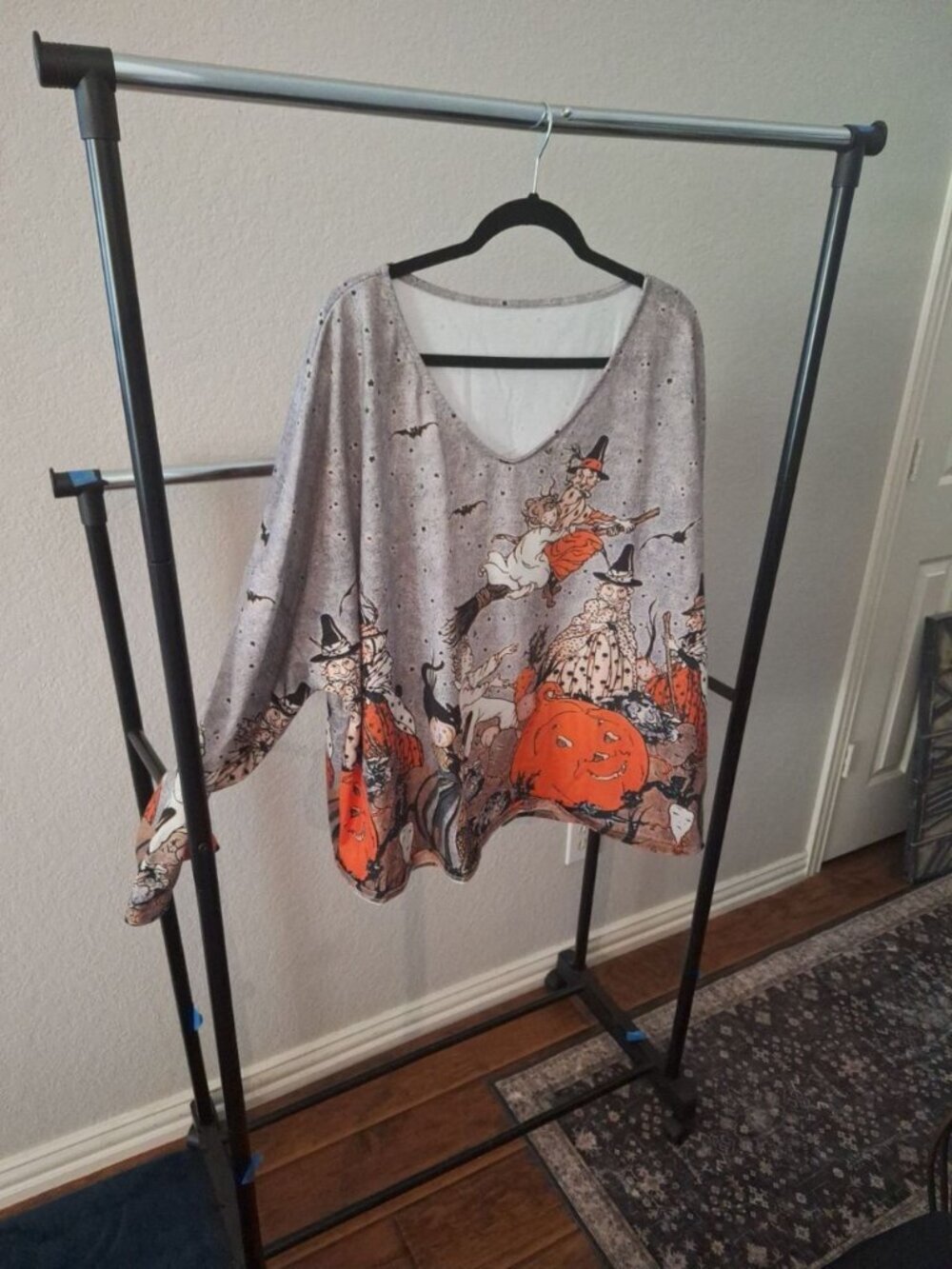 Vintage Style Halloween Witch Print Oversized Dolman Sleeve Top 5XL